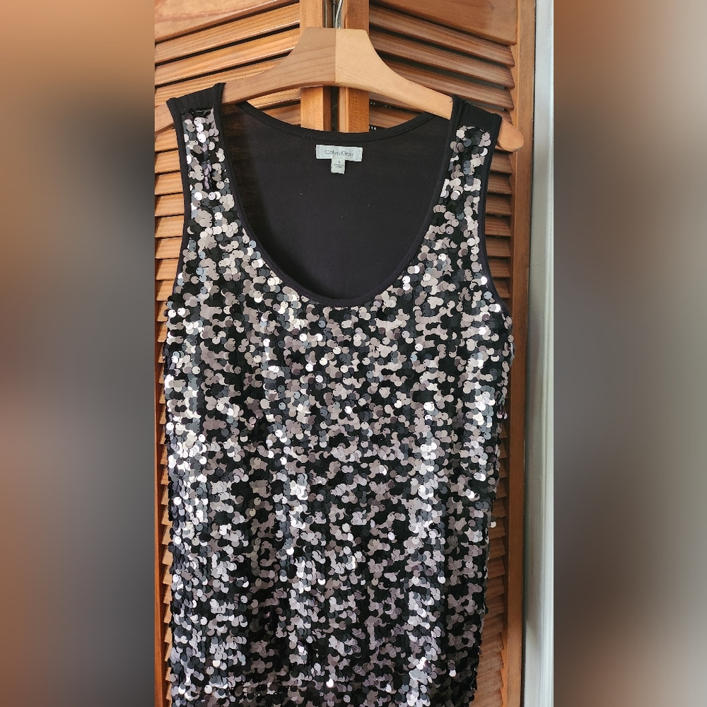 Calvin Klein Black and Silver Sequin Tank